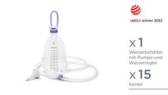 QUFORA IrriSedo Flow Basisset 15 1Wasserbehälter 1,5 ltr +15 Rektalkonen | MBH56101-015 | PZN 18080382