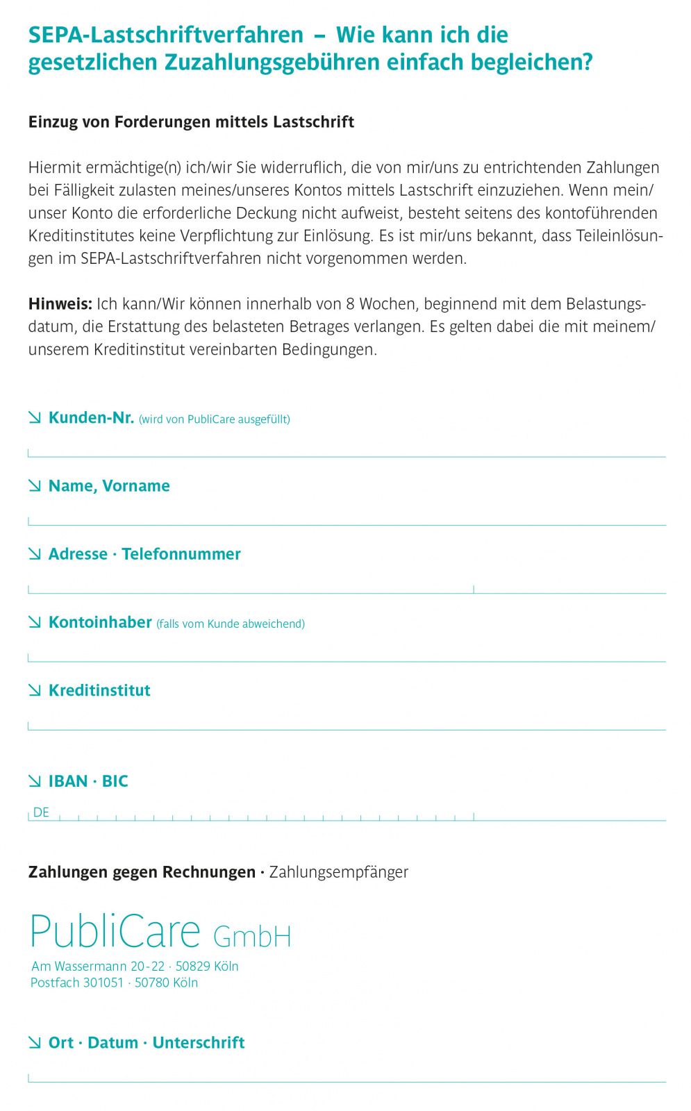 Zahlung Lastschrift PubliCare