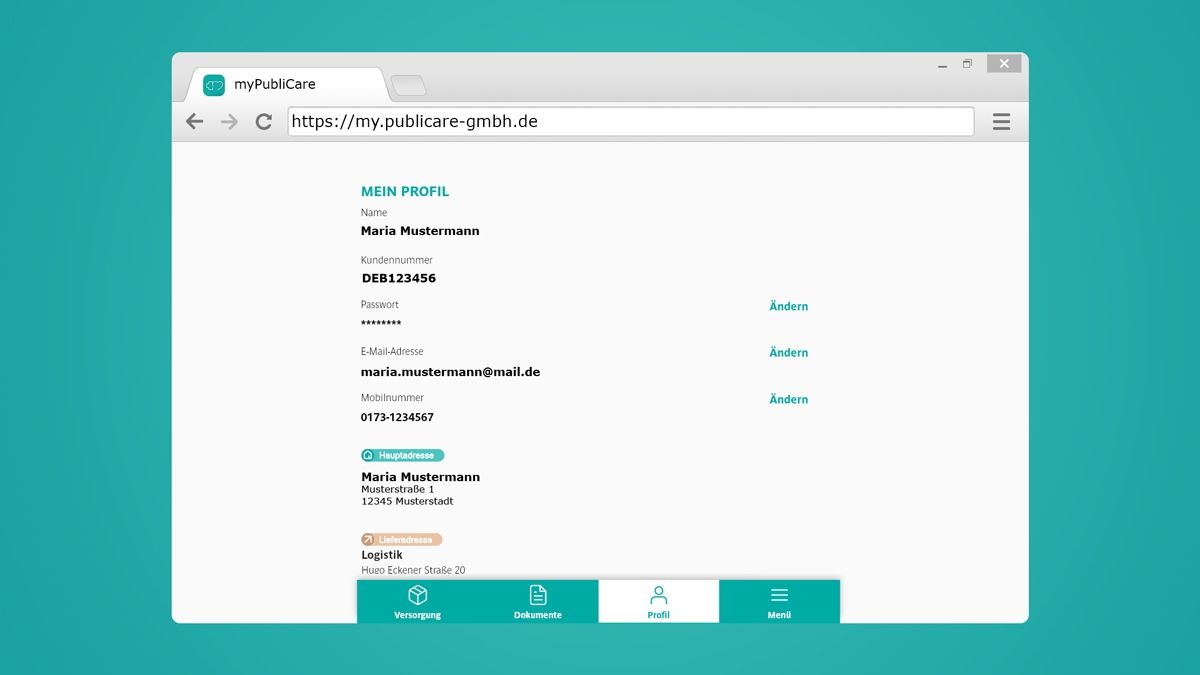 myPubliCare PC Laptop Browser Profil Daten bearbeiten